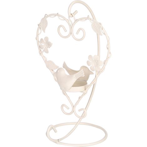 Lanterne Oiseau Blanc - Support Bougie En Fer Forgé - Décoration Intérieure Mariage Restaurant - 1 Pièce (1/5)