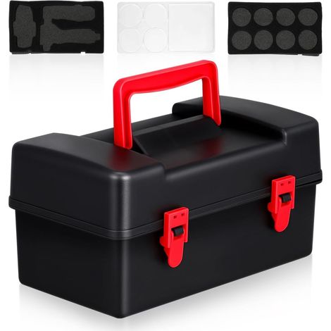 Battling Top Storage Box with Foam Insert - Portable Gyro Organiser Case for Battle Spinner & Launcher - Shockproof Toy Empty Box Compatible with Beyblade Burst - Black (1/5)