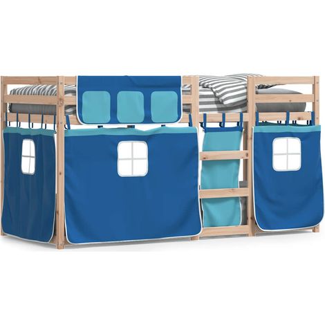 Maison Exclusive - Etagenbett mit Vorhängen Blau 75x190 cm Massiv