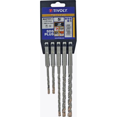 Tivoly • Set di 5 punte SDS+ Master 3 Technic contenenti Ø5-6mm L110 e Ø6-8-10mm L160mm