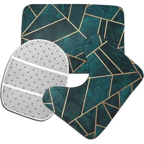 Abstrait Nature Lot de 3 tapis antidérapants pour salle de bain et abattant WC Vert émeraude (1/4)