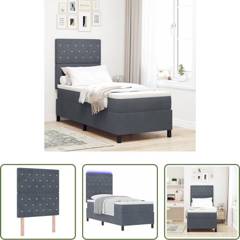 vidaXL Boxspringbett mit Matratze - LED Boxspringbett mit Matratze Dunkelgrau 80 x 200 cm Stoff (1/5)