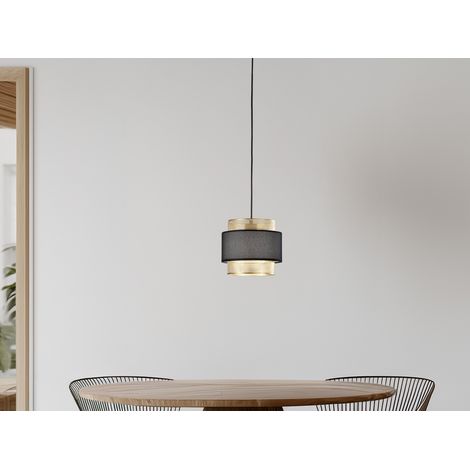 LED Hängelampe einflammig, Metall Gold mit Stoffblende Schwarz, Ø 21cm