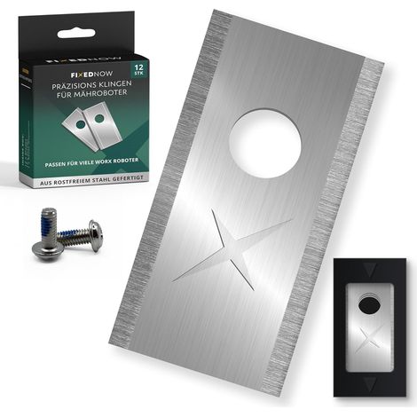 12 - Lame de rechange - Vis de fixation - Acier inoxydable M500 - Coupe précise et silencieuse - Pour robot tondeuse Worx Einhell - Argent - 3,62x1,82cm