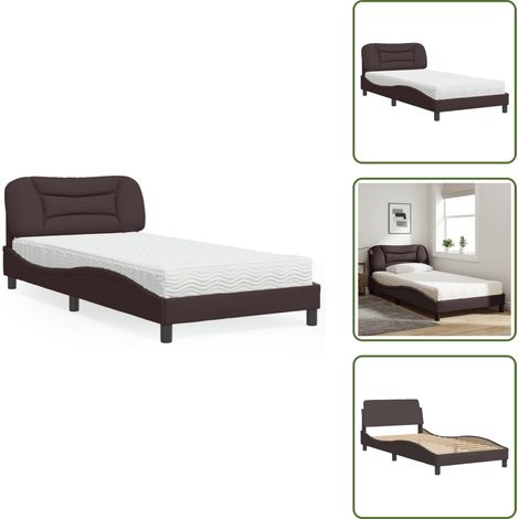 The Living Store Lit avec matelas marron foncé 100x200 cm tissu - Lit Double - Lit Confortable - Lit Design - Literie - Sommier Tapissier (1/5)