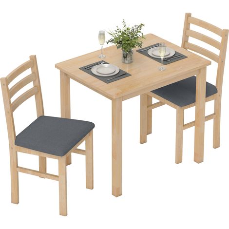 3-teiliges Esstisch-Set mit 2 Stühlen, Küchentisch für kompakte Räume, gepolsterte Stühle, platzsparend, MDF, Naturholz