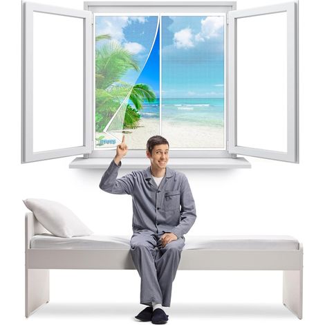 Moustiquaire Fenêtre Magnetique 130 x 130 cm Facile à installer Fermeture Automatique Moustiquaire Porte Fenetre Anti Insecte Mouche Moustique pour Enfants et Animaux de Compagnie【Blanc】