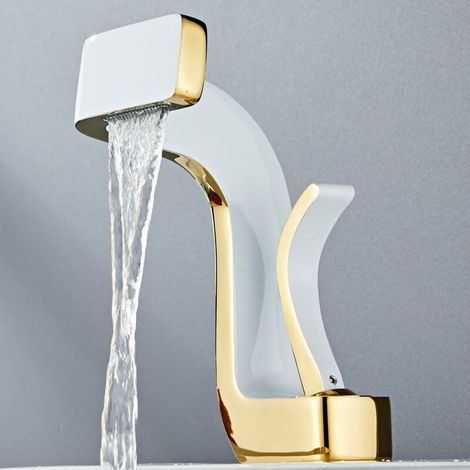 Luxury waterfall faucet for bathroom, sink, hot and cold water, in brass, chrome, black and gold (1/4)