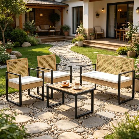 Gartenmöbel Set mit Sofa, Stühlen und Tisch Naturholz OKMYHOME (1/5)
