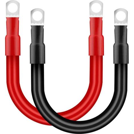 Cable Batterie Voiture 35mm² 30cm Câble Onduleur de Batterie 2AWG 12V Câble de Batterie avec M10 Cosses à œillets pour Camion Auto Moto Marine Solaire Rouge et Noir 2 Pièces