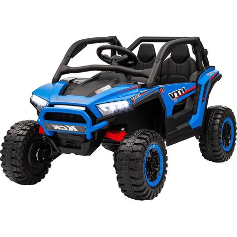 Auto elettrica UTV per bambini, 2 posti 24V con telecomando parentale e 4 motori, struttura in plastica da fuoristrada con sospensioni 117x72x67 cm, Blu