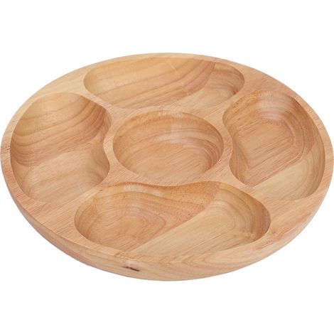Runde, hölzerne Speiseplatte mit Unterteilungen für Desserts, Snacks und Untergerichte (25 cm) (1/5)