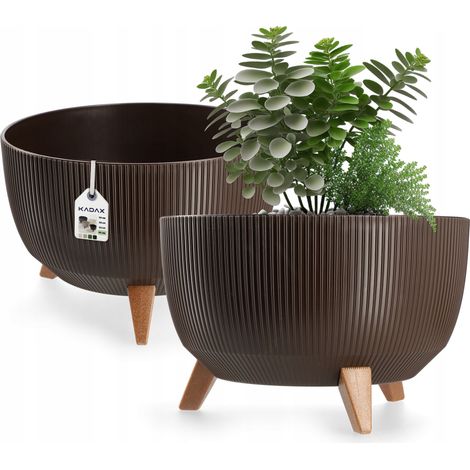 KADAX Blumentopf aus Kunststoff mit drei Einsteckstützen, 40 cm, Braun