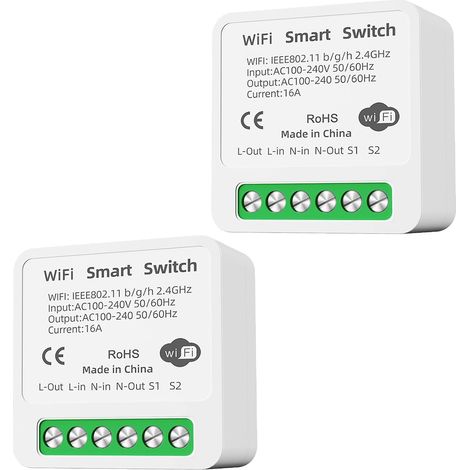Ensemble de 2 interrupteurs intelligents, compatibles Wi-Fi et Bluetooth, pour maison connectée, sans fil, avec télécommande, à installer soi-même derrière un interrupteur mural. (1/5)