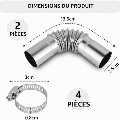 Car Exhaust Pipe, Diesel Car Heating Pipe, 25 mm x 13 cm Angle Connector Pipe Exhaust Heater Stainless Steel for Heating Diesel Cars (1/4)