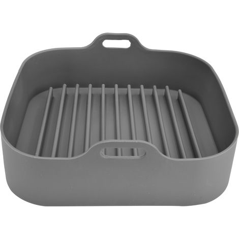 Grauer Silikon-Frittierkorb, multifunktionaler quadratischer Ersatz für 10-Zoll-Frittierkörbe, langlebiges Küchenzubehör, frittiergeeignet, BPA-frei (1/5)