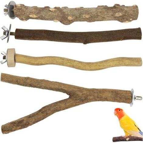 4 PCS Perchoir Perroquet, Perchoir à Oiseaux écorce en Bois Naturel Perchoirs pour Perroquet Bois Pieds Perchoirs, Balançoires, Échelles pour Perroquets, Oiseaux (1/5)