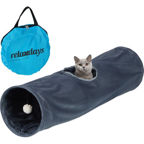 Relaxdays Túnel para Gatos, Felpa Suave, con Bola de Juguete, Tubo Gatuno Plegable, 88 x 25 cm, Laberinto, Gris