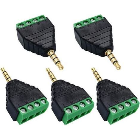 4 Pôles 3,5 mm Borne à vis 3,5 mm (1/8) Stéréo TRRS Audio Mâle à AV 4 Broches Femelle Borne à vis Double Piste Casque Balun Adaptateur de Convertisseur sans Soudure (5 Pièces/Mâle) (1/5)