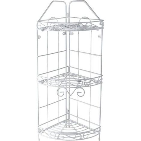 TRADE SHOP - Mensola Angoliera Angolare 3 Ripiani Porta Oggetti Bagno Metallo Bianco 52528 - (1/2)