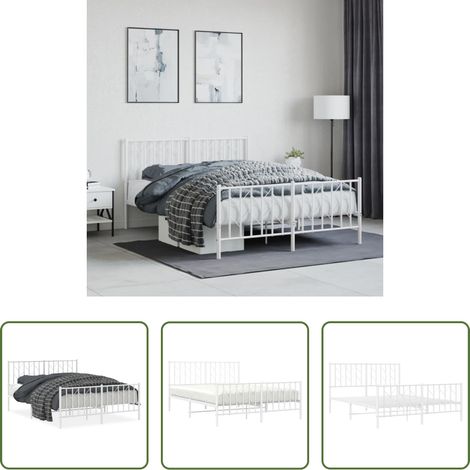vidaXL Lit avec tête et pied - Cadre de lit métal sans matelas et pied de lit blanc 135x190 cm (1/5)