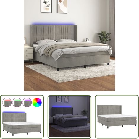The Living Store Boxspringbett mit Matratze & LED Hellgrau 180x200 cm Samt - Boxspringbett - Samtbett - Doppelbett - Luxusbett - Schlafsofa (1/5)
