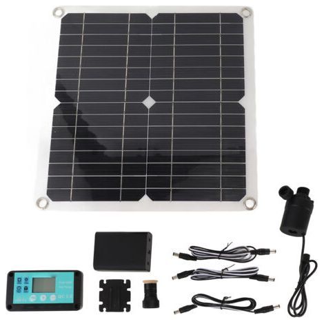 QORVA- Pompe à eau solaire 50W – Panneau solaire 22W – Débit 800L/h – Hauteur de relevage 5m – Contrôleur QC3.0 MPPT - DC12V (1/5)