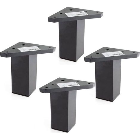 4 Pièces Pied de meuble avec Plaque de Montage - Pour le table, lit, chaises - Plastiqué ABS - Hauteur: 10 cm - Couleur: Noir - Ne comprend pas les vis - (1/5)