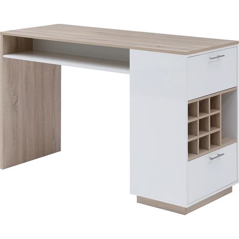 Meuble de bar avec rangements - Blanc et naturel - ANOSKI (1/5)