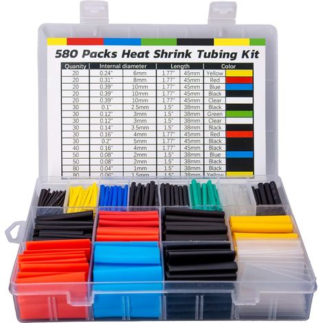 Gaine Thermorétractable Câble Électrique - 580 Pièces Gaines Thermoretractables Ratio 2:1, Kit de Tube de Câble D'isolation Électrique (6 Couleurs, 11 Tailles) (1/5)