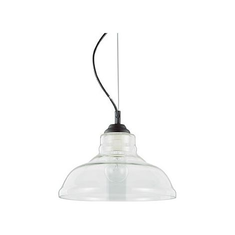 Ideal Lux Bistro' - Plafonnier à 1 ampoule en forme de dôme, plaque de verre soufflé transparent noir, E27 (1/2)