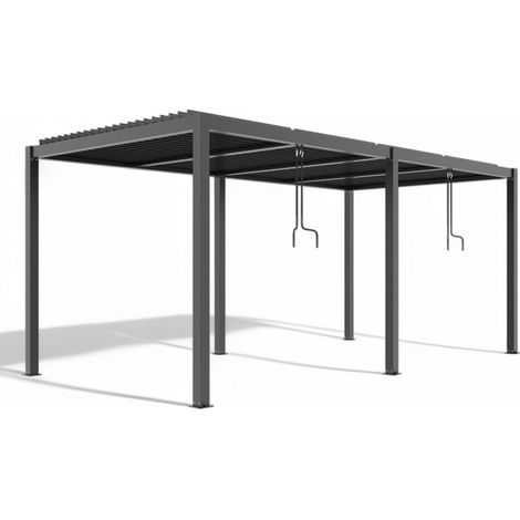 Pergola bioclimatica 7,8x4 mt. in alluminio con lamelle frangisole orientabili e sistema di drenaggio - Antracite (1/4)