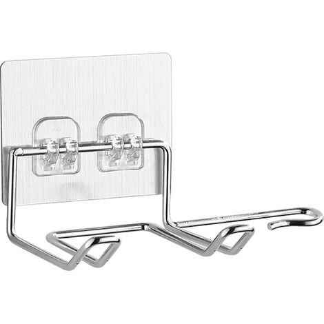 CCYKXA Hair Dryer Holder, Stainless Steel Wall-Mounted Hair Dryer Holder with Adhesive, No Drilling Required, with Plug, Suitable for Bedroom and Bathroom