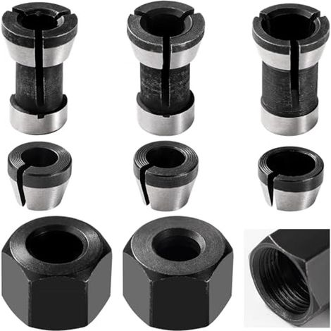 Satz Spannzangen und Fräsadapter für die Holzbearbeitung – 6 mm, 6,35 mm, 8 mm mit Muttern (1/5)