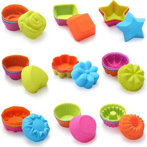 Set mit 36 wiederverwendbaren Silikon-Muffinformen in 9 verschiedenen Formen (1/3)