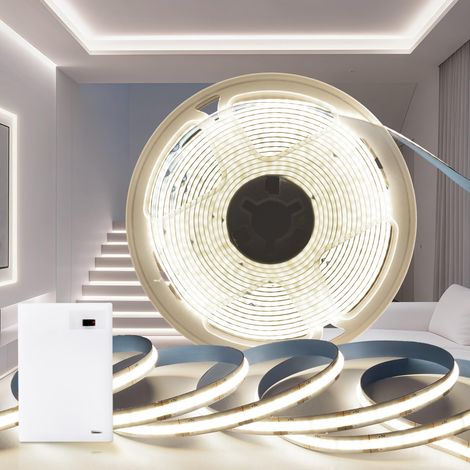 Bande LED à piles - 1 m - Blanc neutre - 4000 K - Fonctionne avec piles - 320 LED/M - 5 V - Bande lumineuse flexible - Pour éclairage de maison, cuisine, chambre à coucher, armoires (1/5)