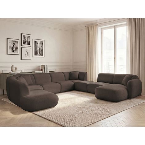 BOBOCHIC - Canapé panoramique fixe modulable ANDA avec 3 chauffeuses, 1 méridienne, 2 angles et 1 pouf Angle droit Marron (1/5)
