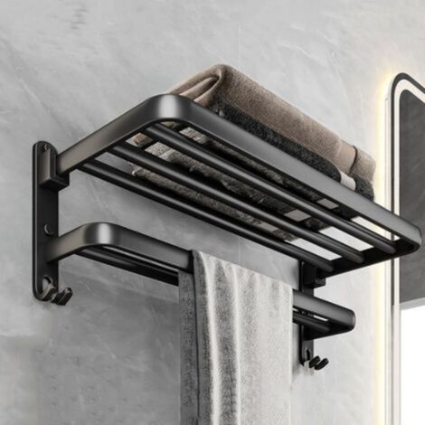 Bathroom Storage Set - Black Aluminum Towel Rack, Drill-Free - Elegant and Practical 50cm (1/5)