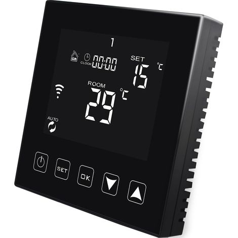 Thermostat Intelligent WiFi Noir pour Chauffage de l'eau par Le Sol 3A Compatible avec Alexa, Thermostat d'ambiance Connecté programmable Eau Chaude Filaire (1/5)