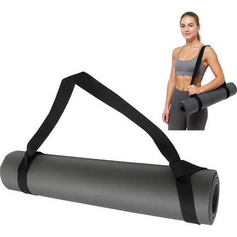 Yogamatten-Tragegurt, Mehrzweck, verstellbarer Tragegurt aus Baumwolle für Yogamatten, zur Aufbewahrung und Organisation - Schwarz - 38 mm x 1,5 m (Matte nicht enthalten) (1/5)
