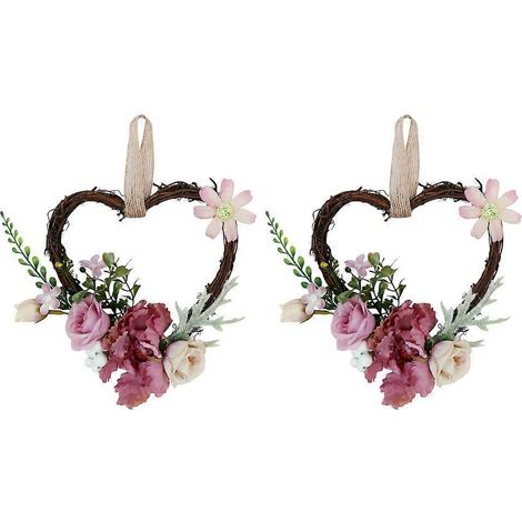 Couronne de guirlande de fleurs artificielles roses décoratives (4 pièces) à suspendre (1/5)