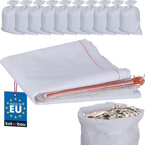 Bolsas de polipropileno blanco KOTARBAU® para escombros, arena, carbón, hierba, hojas y harina, 30 kg, 50 x 80 cm, juego de 10 (1/5)
