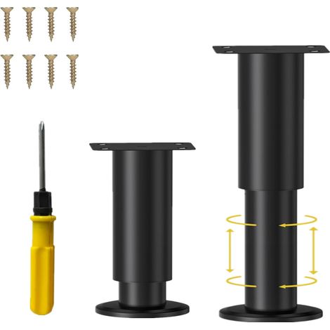 Pied de Lit 8-12 cm 2pcs Noir Pieds de Meuble de Salle de Bain Pied Réglable pour Meuble,Pieds de Sommier pour Canapé Pied de Table,Pieds de Meubles Réglables en Métal avec vis et Tournevis (1/5)