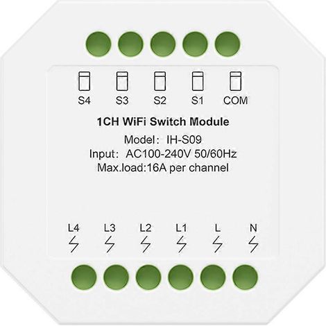 Module de commutation intelligent WiFi Tuya IH-S09 1/4 canaux 16 A AC100-240 V, compatible avec Alexa et Google Assistant et commande vocale. (1/5)