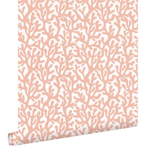 papier peint corail rose terracotta et blanc - ESTAhome (1/5)