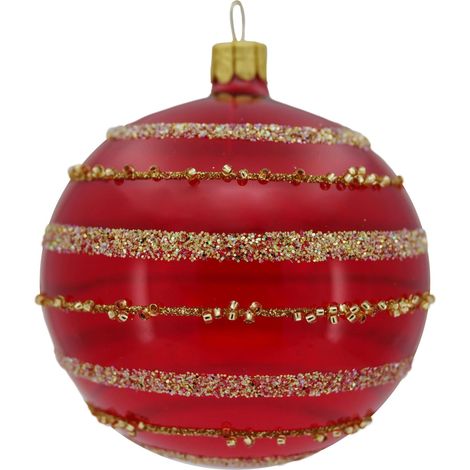 Set (Ø 8 cm) en Verre soufflé et décoré à la Main pour Sapin de Noël, Rouge, Or, 6 Boules Ø 8 cm, 6 unités (1/4)
