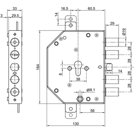 Serratura a Leve per Portoncini Blindati Art Y132 Dx E60 Yale