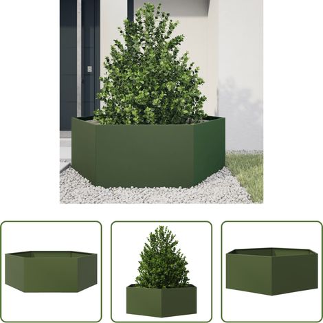 Pflanzkübel - Pflanzkübel Olivgrün Sechseckig 138x120x45 Stahl (1/5)