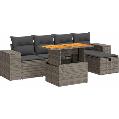 Maison Exclusive - Set Divano da Giardino 6pz con Cuscini Grigio Polyrattan Acacia (1/5)