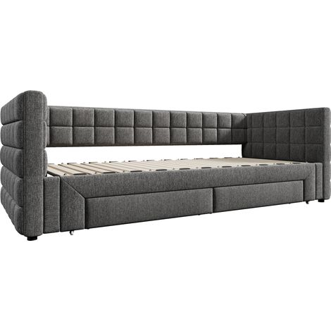 Lit banquette extensible 90 x 200 cm en velours gris avec 2 tiroirs HOMVRA (1/5)